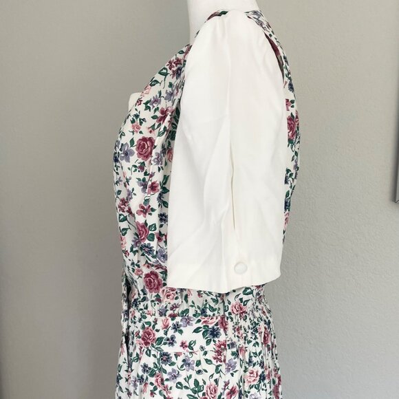 R.J. Stevens Vintage 80s Floral Cottagecore Secretary Dress With Puff Sleeves - Picture 6 of 10